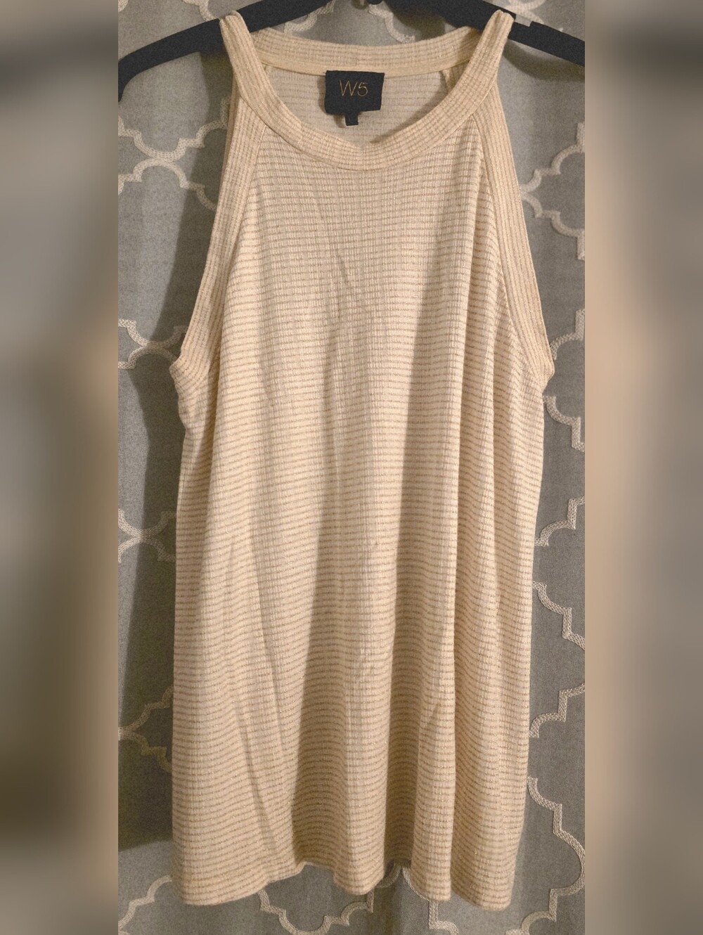 W5 Cream Ribbed Knit Top with Gold Lurex